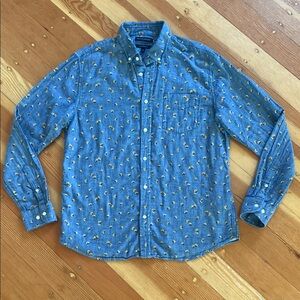Banana Republic Men’s‎ 100% Cotton Blue Floral Chambray Button Down Shirt Large